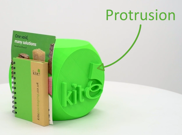 green cube with arrow pointing to Kite's logo to demonstrate a protrusion